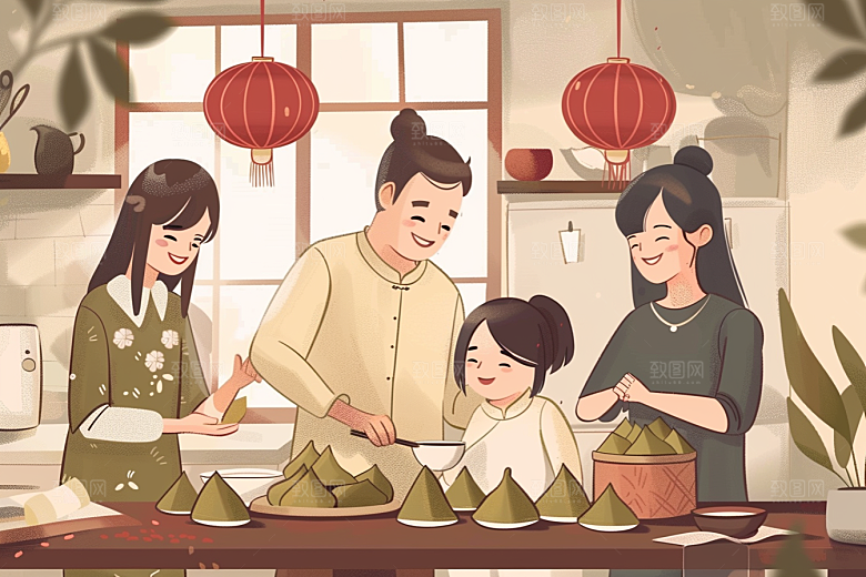 端午包粽子糯米传统文化插画