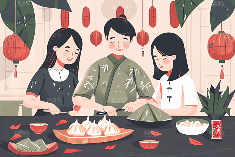 端午包粽子端午节美味插画