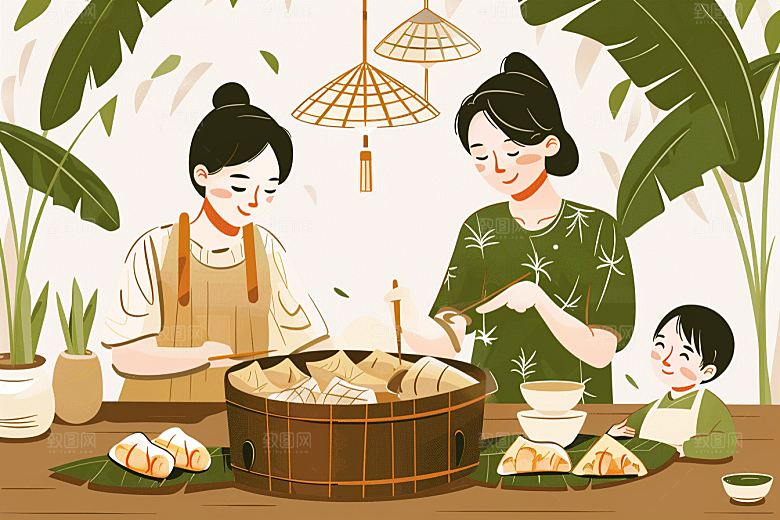 端午包粽子节日氛围节日插画