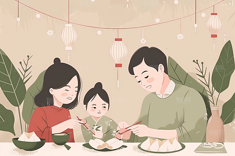 端午包粽子小吃美味插画