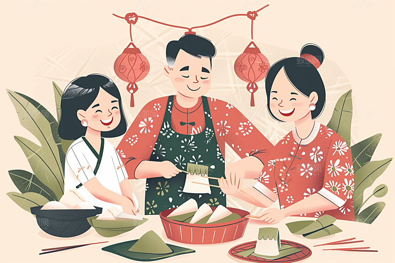 端午包粽子端午节美食插画