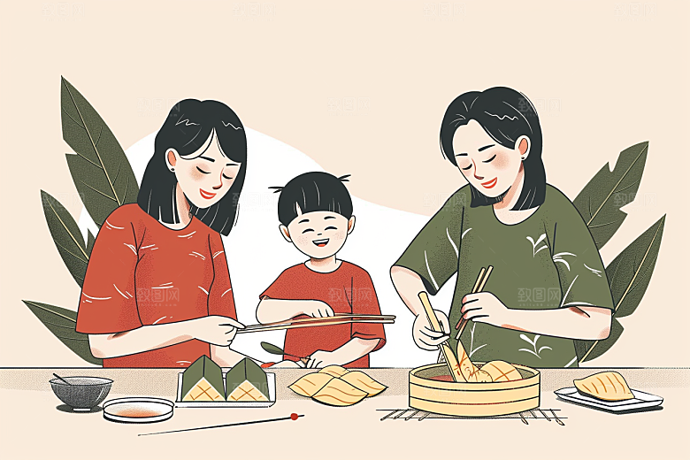 端午包粽子端午节美食插画