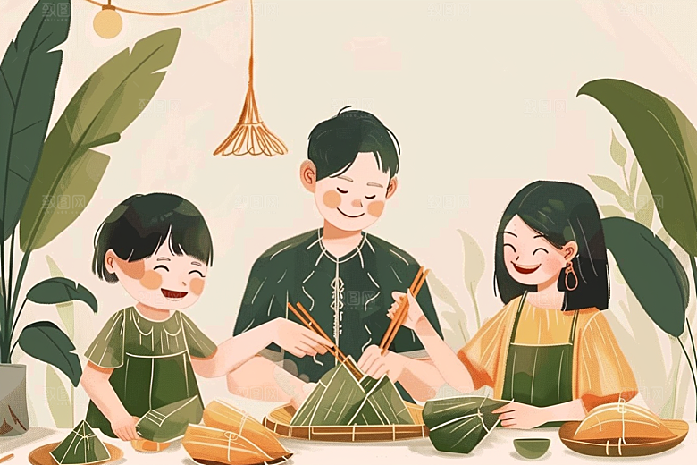 端午包粽子小吃节日插画
