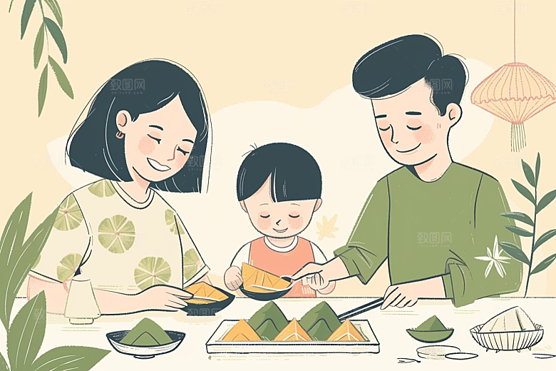 端午包粽子糯米手绘插画