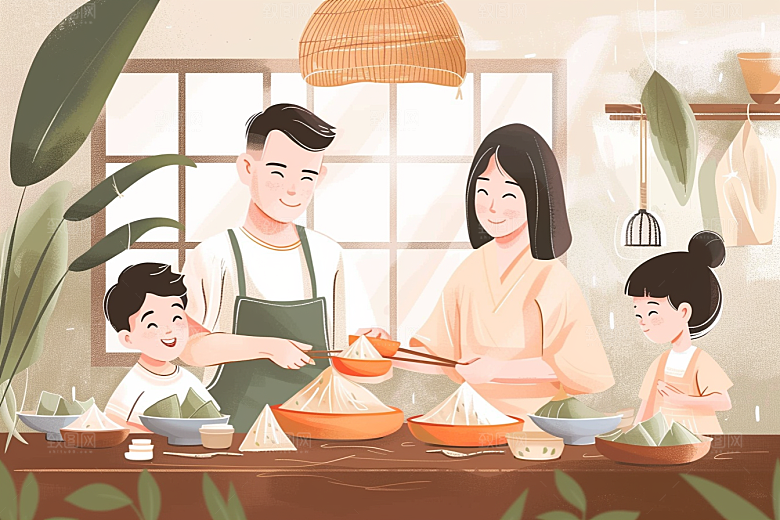 端午包粽子传统文化美味插画