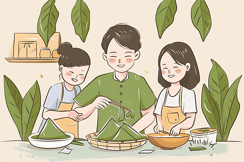 端午包粽子节日氛围节日插画
