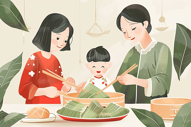 端午包粽子糯米高清插画
