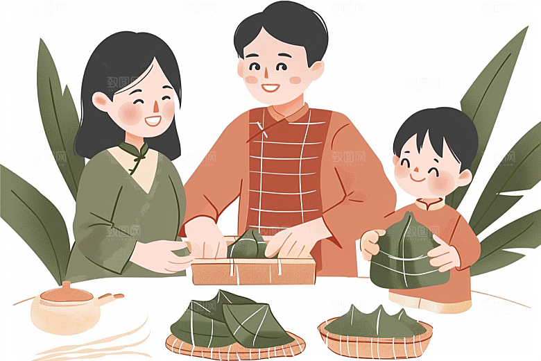 端午包粽子节日高清插画