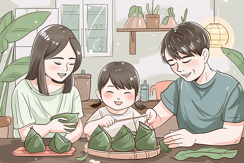 端午包粽子美食小吃插画