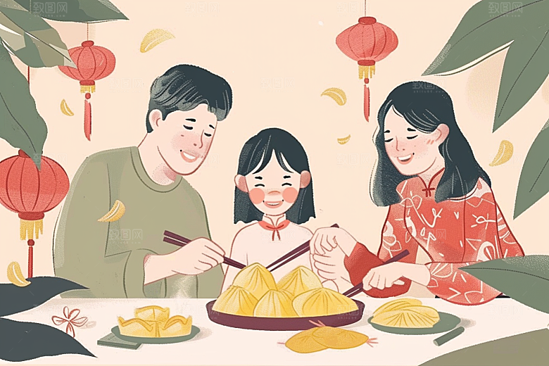 端午包粽子幸福糯米插画