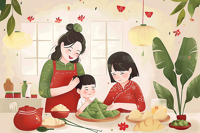 端午包粽子节日糯米插画