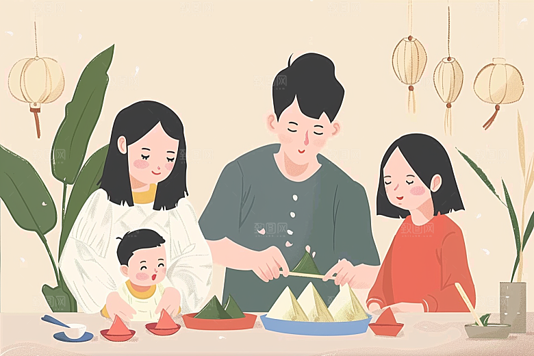 端午包粽子美食节日氛围插画