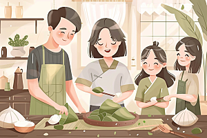 端午包粽子小吃端午节插画