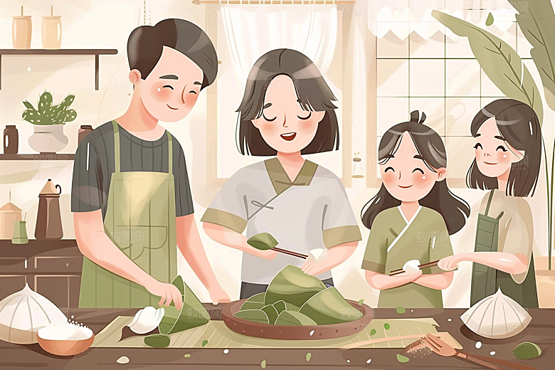 端午包粽子小吃端午节插画
