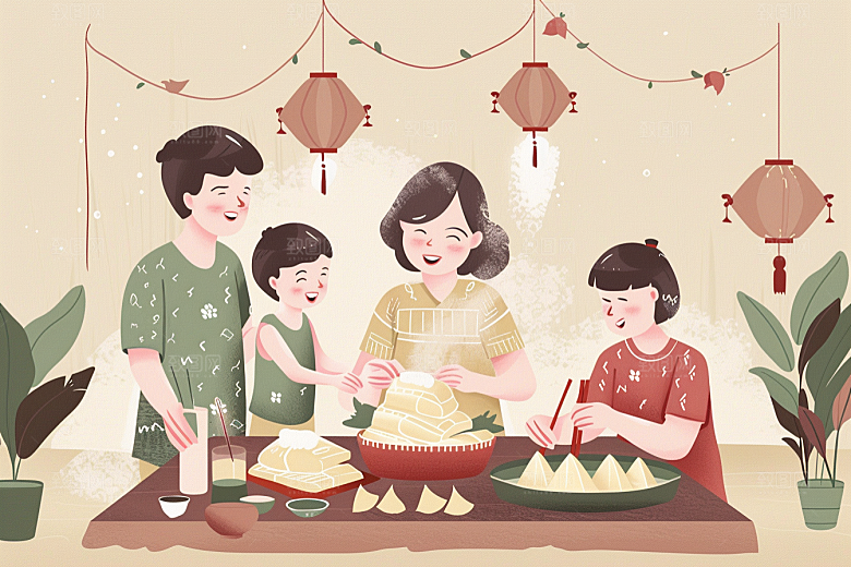 端午包粽子手绘传统文化插画