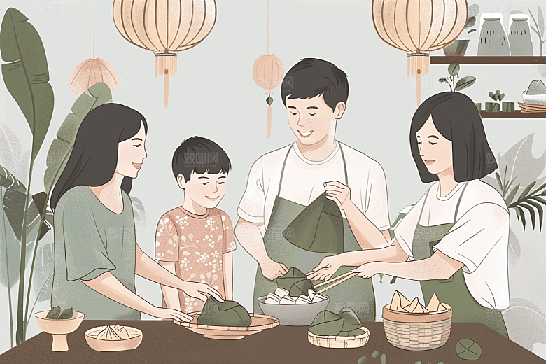 端午包粽子传统文化高清插画