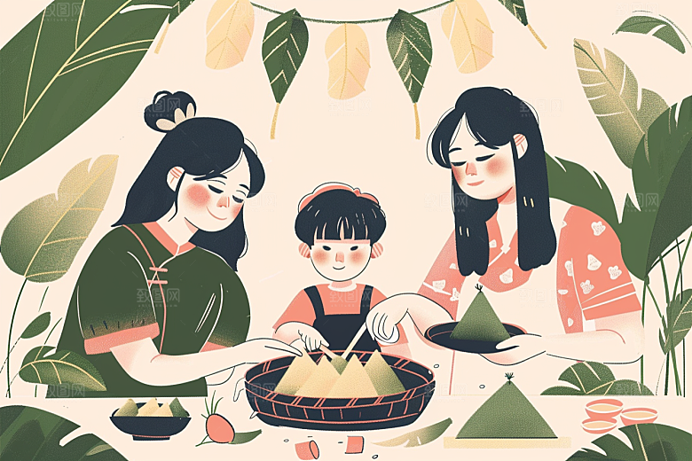 端午包粽子节日习俗插画