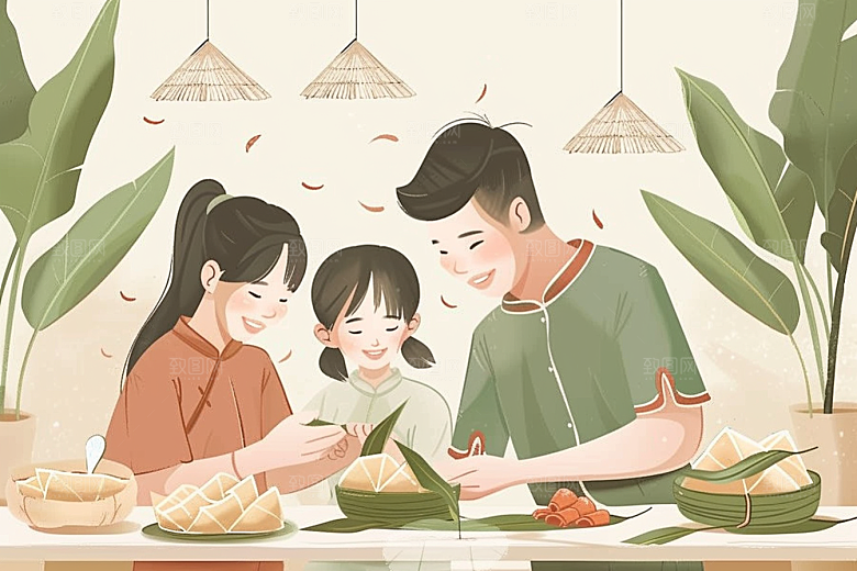 端午包粽子美食糯米插画