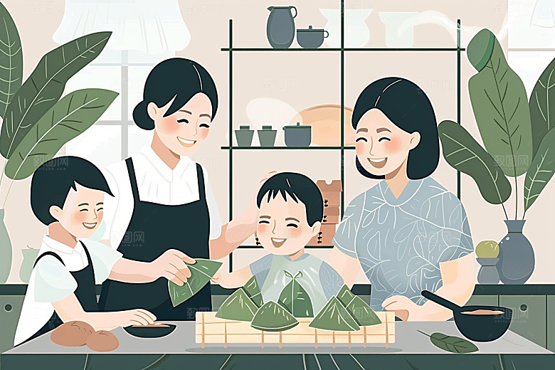 端午包粽子节日小吃插画