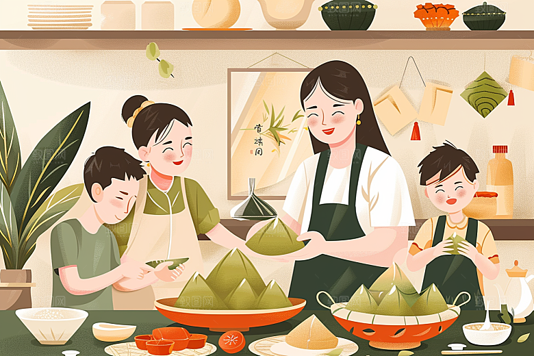 端午包粽子粽叶端午节插画