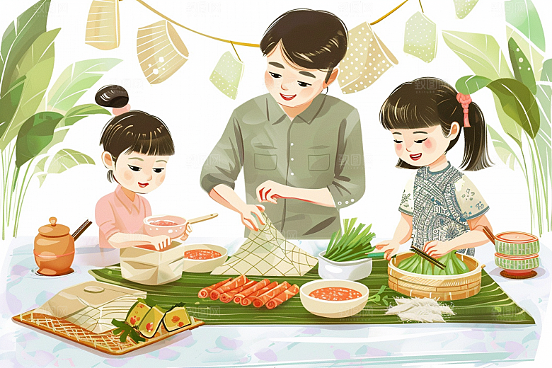 端午包粽子节日氛围传统文化插画