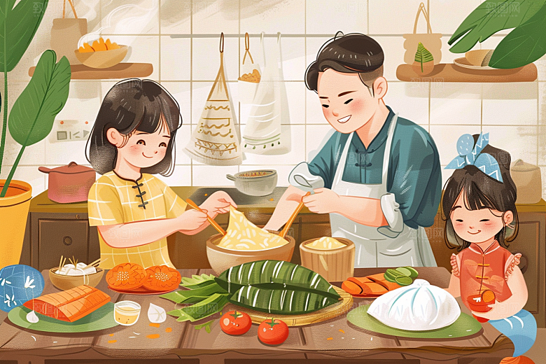 端午包粽子节日粽叶插画