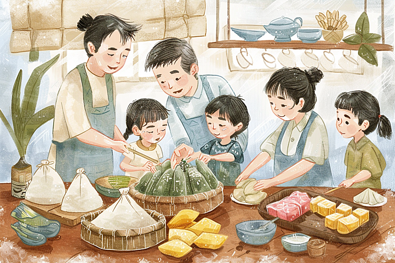 端午包粽子节日端午节插画