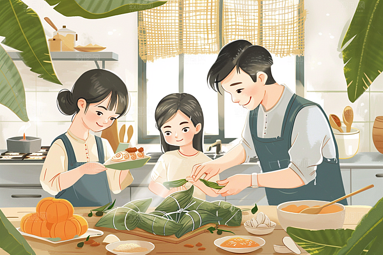 端午包粽子糯米美食插画