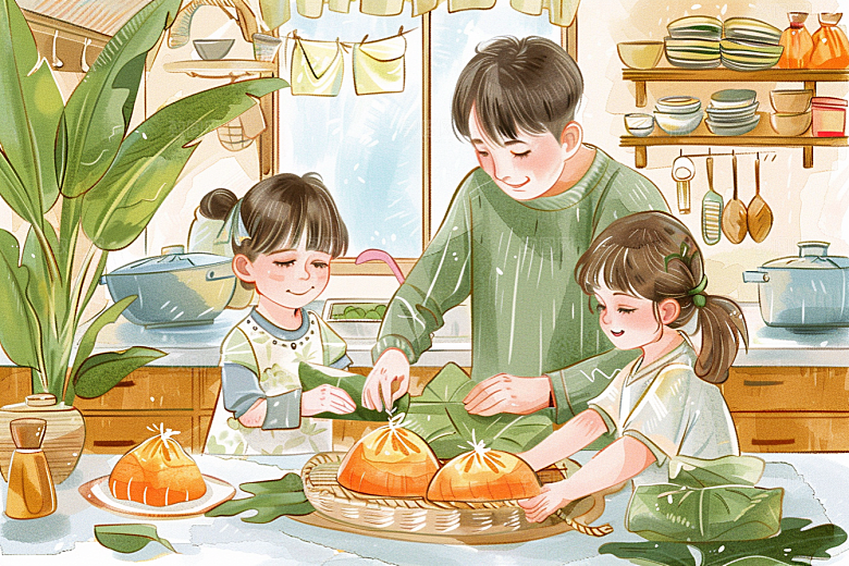 端午包粽子糯米节日氛围插画