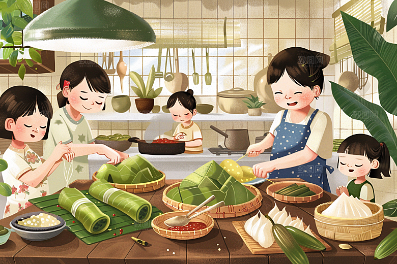 端午包粽子节日氛围传统文化插画