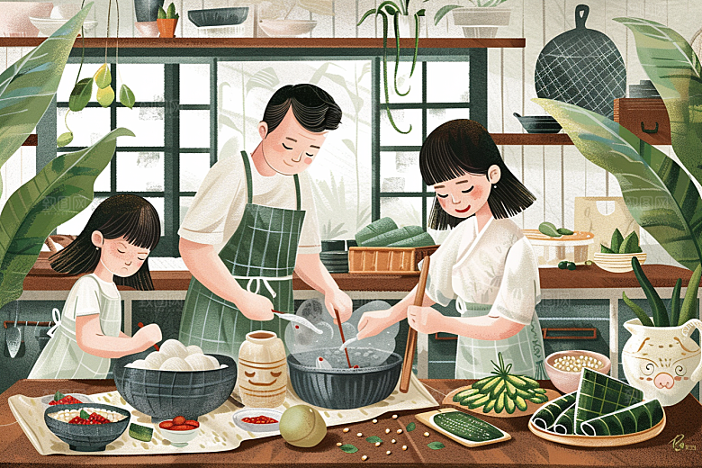 端午包粽子节日氛围节日插画