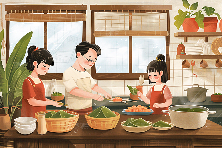 端午包粽子节日习俗插画