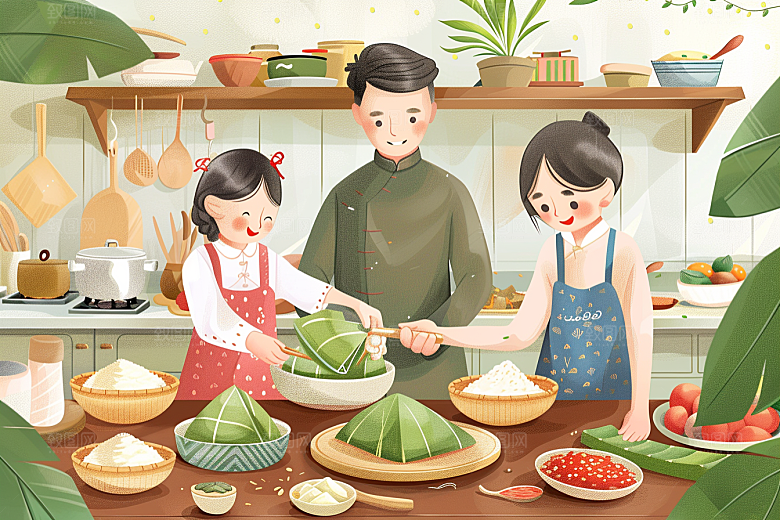 端午包粽子传统文化端午节插画