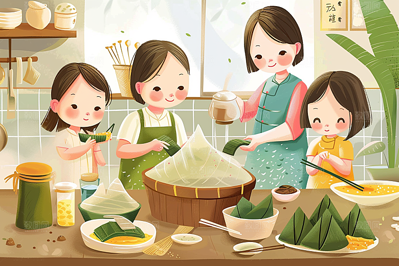 端午包粽子节日节日氛围插画