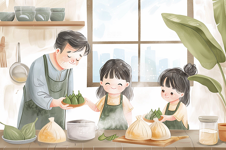 端午包粽子美味端午节插画