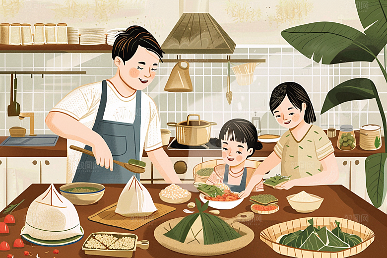 端午包粽子传统文化节日插画