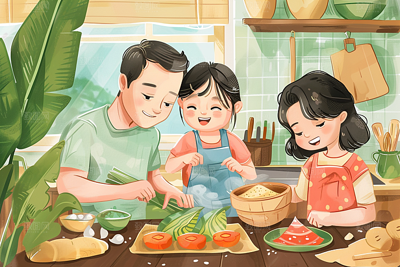 端午包粽子美食端午节插画