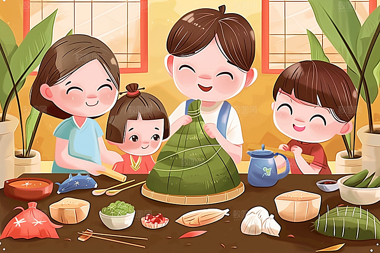 端午包粽子端午节节日插画