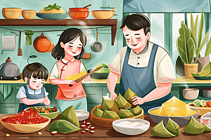 端午包粽子节日美食插画
