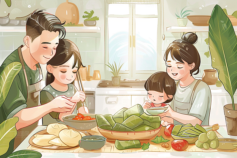 端午包粽子高清粽叶插画