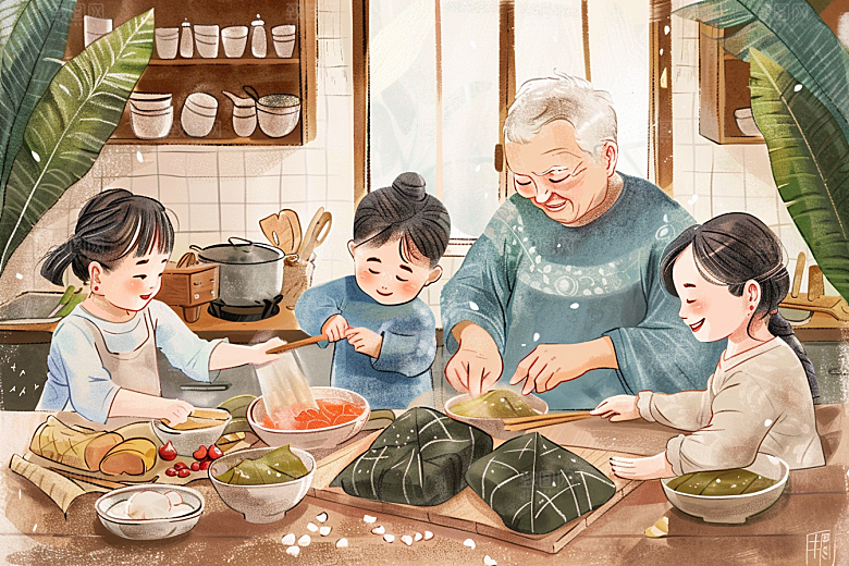 端午包粽子节日氛围端午节插画