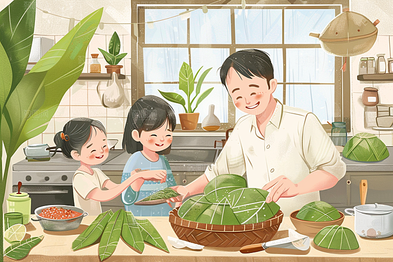 端午包粽子高清美味插画