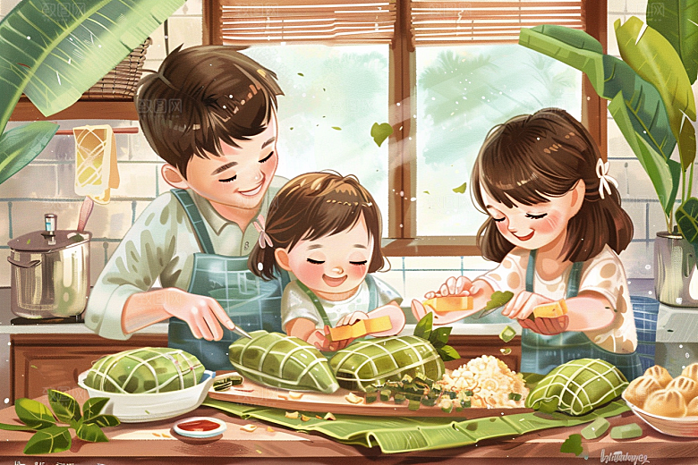 端午包粽子端午节美食插画