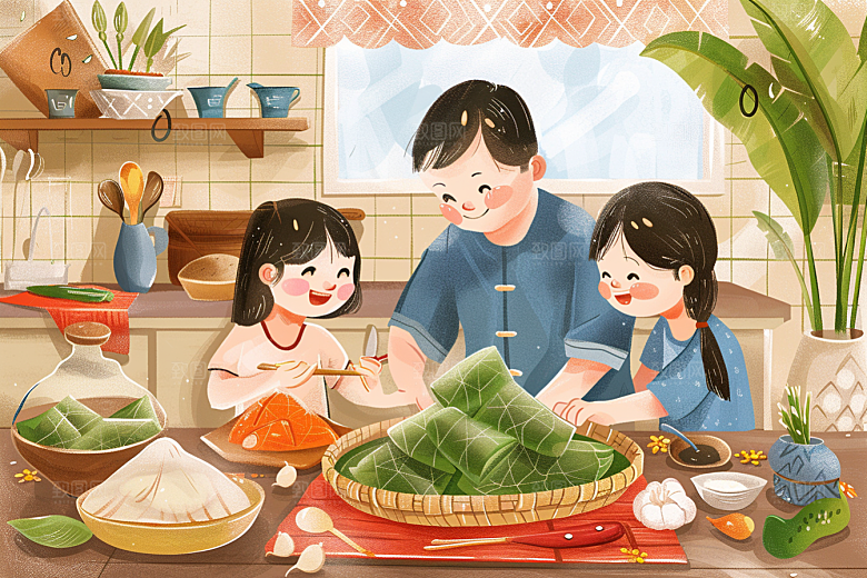 端午包粽子节日节日氛围插画