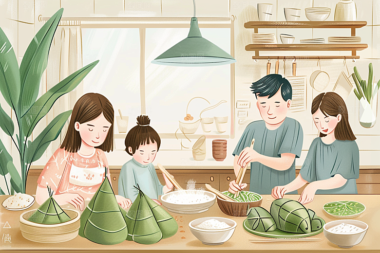 端午包粽子传统文化端午节插画