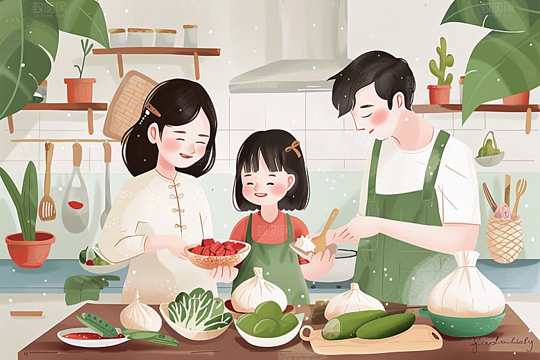 端午包粽子高清端午节插画