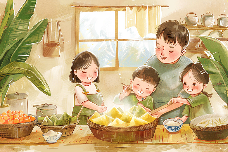 端午包粽子端午节节日插画