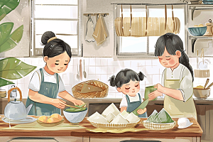 端午包粽子节日糯米插画