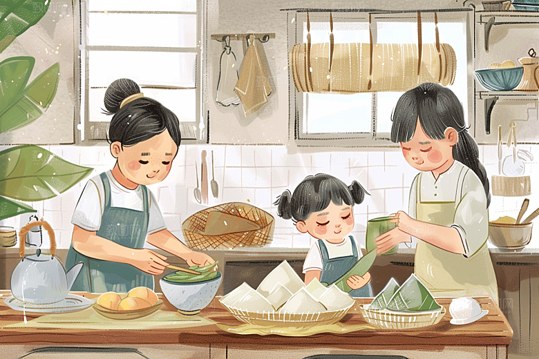 端午包粽子节日糯米插画