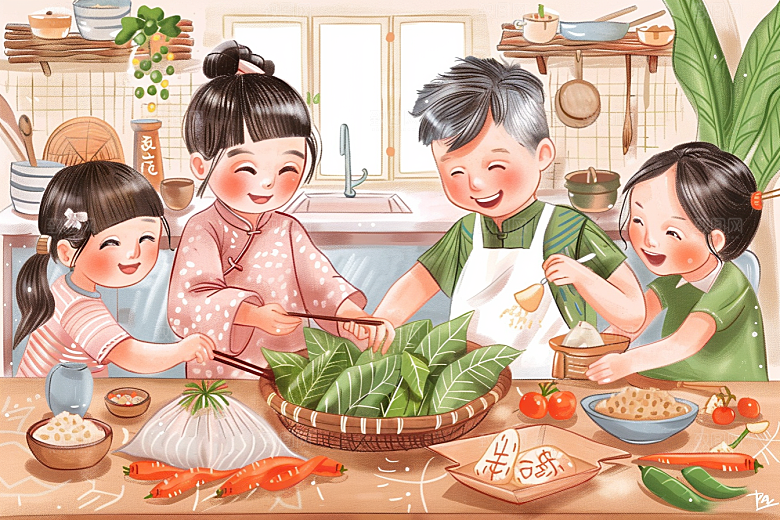 端午包粽子节日氛围节日插画